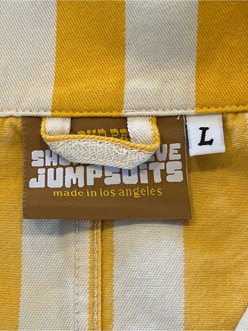 Big Bud Press Golden Yellow Stripe Short Sleeve Jumpsuit Size L - Picture 3 of 9